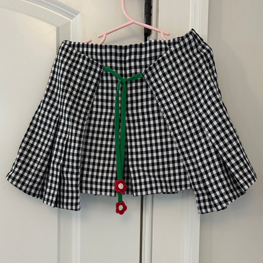 Florence Eiseman Black and White Checkered Skirt with Flower Tie Accent
